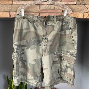 VTG 90s Camo Cargo Shorts Military Utility Rugged Outdoor Grunge Green Brown 40